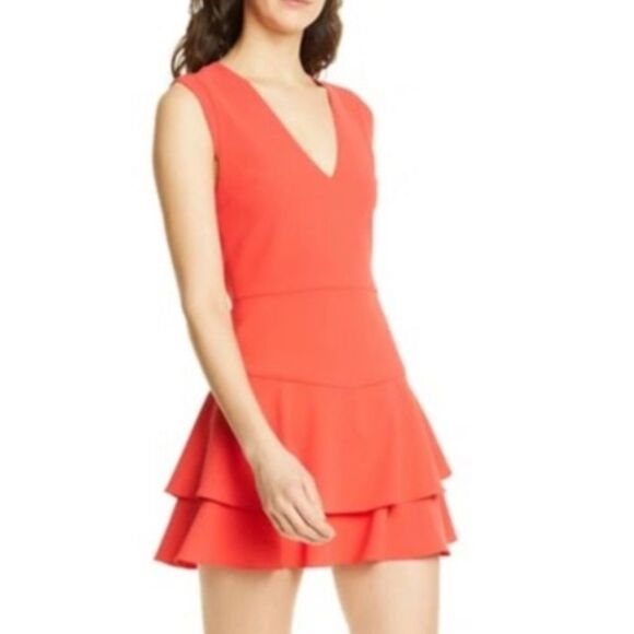 Alice + Olivia Classics Palmira Sleeveless Ruffle Short V-Neck Red Dress Sz 12 - Picture 1 of 12